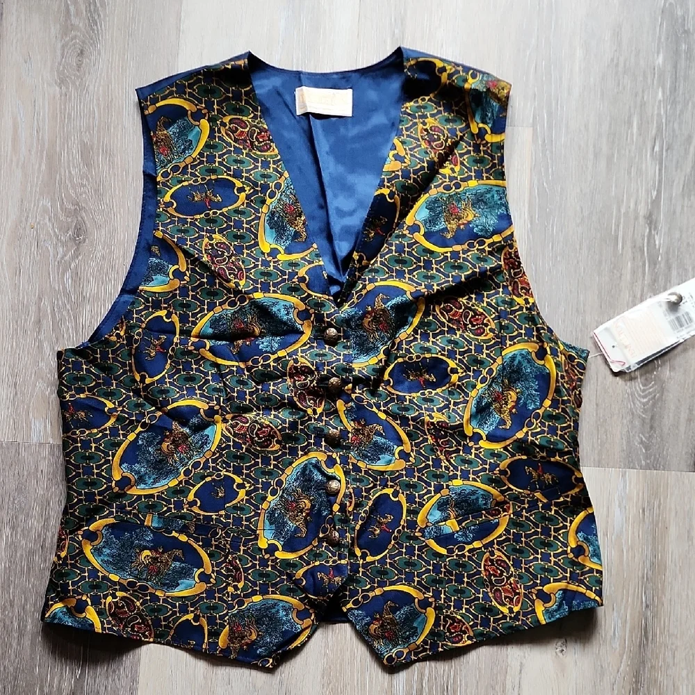 NWT Vintage Women Pendleton Sophisticated Baroque Patterned Eqestrian Vest Sz 16 - Picture 2 of 9